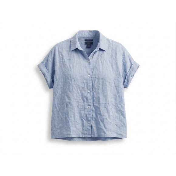 RACHEL Rachel Roy Tops - Rachel Rachel Roy Womens L 100% Linen Button Down Light Blue Short Sleeve Beach